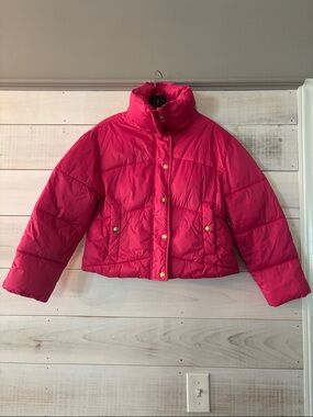 J. Crew Bright Pink Cropped Puffer Jacket